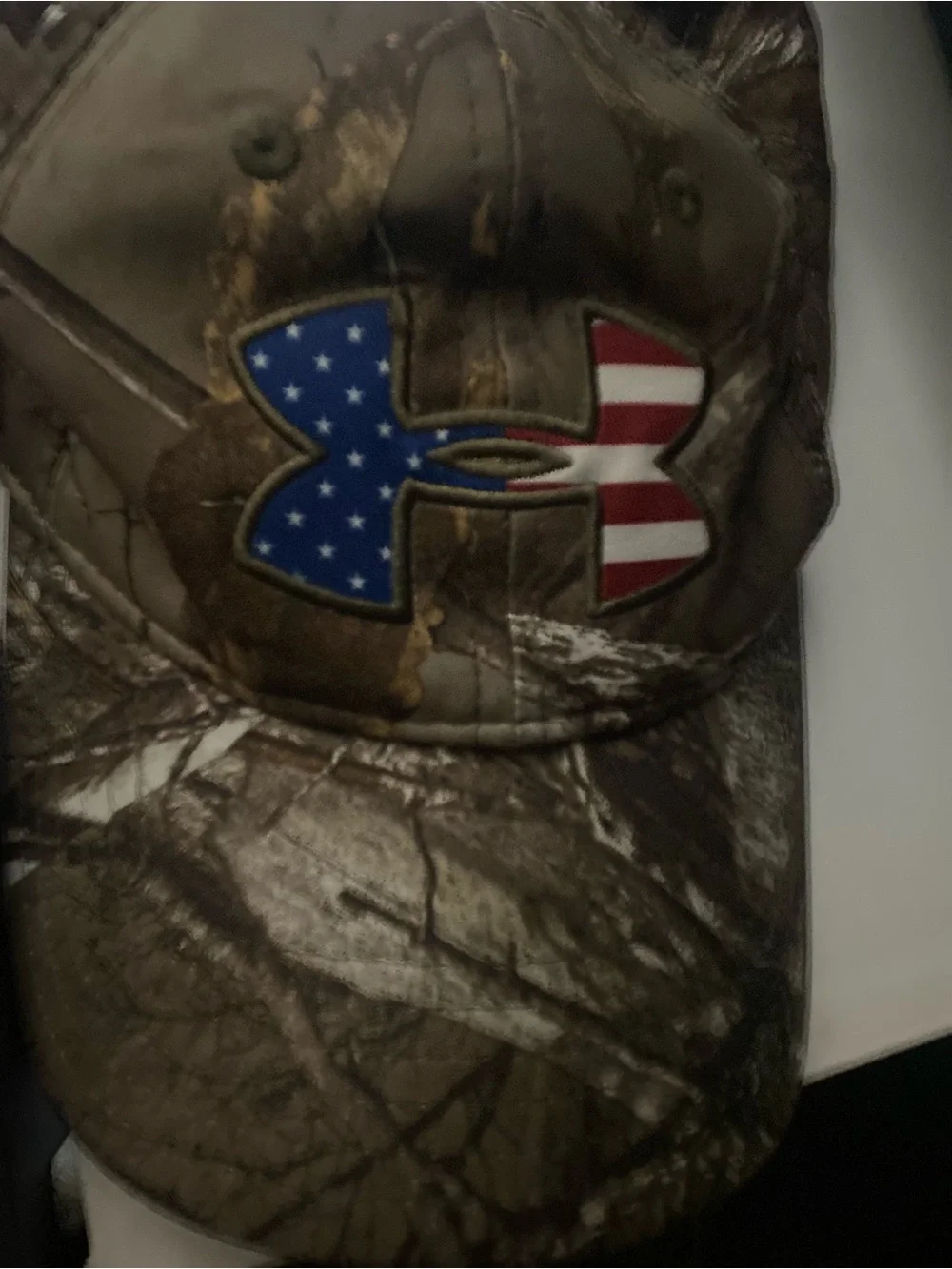 Under Armour Brown Camo Cap with American Flag Logo